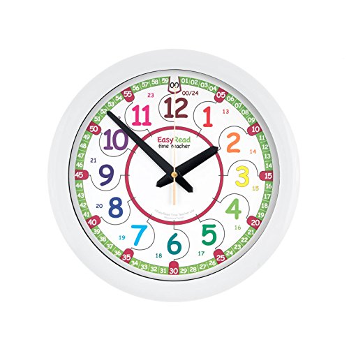 EasyRead Time Teacher Digital Horloge murale pour enfants « EasyRead Time Teacher », avec affichage (numérique) 12 et 24 heures. Apprendre à lire l'heure numérique sur une horloge analogue grâce au système d'enseignement en 2 étapes d'une grande simplicité. Cadran de 29 cm, pour enfant âgés de 5 à 12 ans. code EAN 0799439634107 
