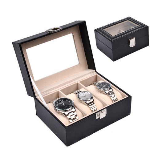 Présentoir coffret boîte à montre 3 montres noi...