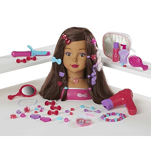 Tête à coiffer brune avec maquillage magique et...