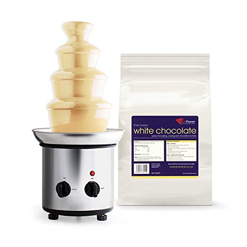 Party Fountains Fontaine chocolat/chocolat fontaine (45 cm, 4 assiettes en tropf) + Fondue Chocolat Belge JM Posner, blanc, 2,5 kg (Chocolat pour chocolat fontaine) code EAN 0806802973241 