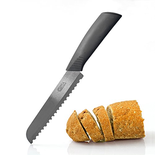 COSTEA4CHEF COSTEA Couteau à pain-Couteau pour les tomates, à lame céramique noire, 16cm, poignée noire ABS + Package CADEAU 0806808138408 (0806808138408)