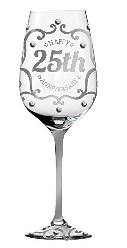 Happy 25th Anniversaire Verre à vin peint à la ...
