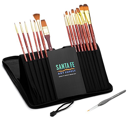 Santa Fe Art Supply 60 % DE REDUCTION DEAL AUJOURD'HUI Santa Fe Art Supply Ensemble de pinceaux d'artiste de qualité optimale pour l'acrylique, l'aquarelle, l'huile, la gouache et la peinture pour visage. 15 pinceaux professionnels de 12 pouces + 1 pinceau à manche court dans un bel étui de voyage. Numéro un des ventes. Garantie à vie. code EAN 0820103126892 