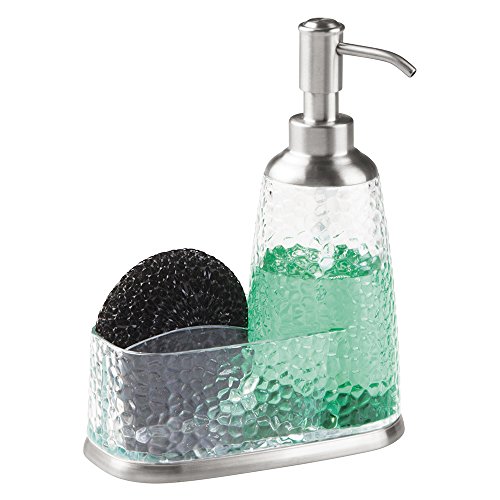 MetroDecor Distributeur de savon avec panier à éponge pour les plans de travail de cuisine - Transparent / Brossé 0841247106885 (0841247106885)