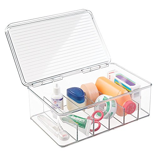 MetroDecor Boîte organiseur mDesign pour ranger les produits de première urgence, médicaments, fournitures dentaires et médicales - 6 compartiments, transparent 0841247113104 (0841247113104)