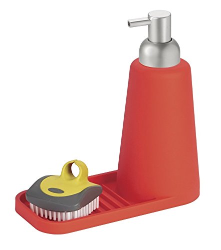 MetroDecor Distributeur de savon à pompe en silicone avec panier à éponge pour les plans de travail de cuisine - Rouge/ Brossé 0841247118222 (0841247118222)