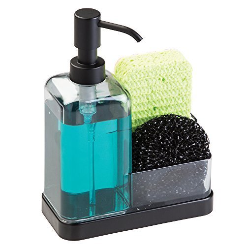 MetroDecor Distributeur de savon à pompe, mDesign, avec panier à éponge et grattoir, pour les plans de travail de cuisine - Gris anthracite / Noir mat 0841247118345 (0841247118345)