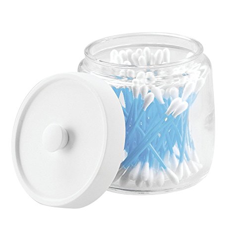 MetroDecor Bocal en verre, mDesign - salle de bain, pour boules de coton, disques à démaquiller - Transparent / Blanc mat 0841247123646 (0841247123646)