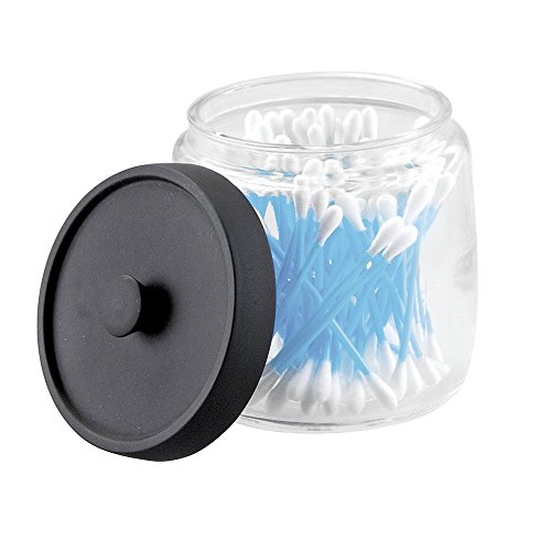 MetroDecor Bocal en verre, mDesign - salle de bain, pour boules de coton, disques à démaquiller - Transparent / Noir mat 0841247123653 (0841247123653)