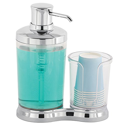 MetroDecor Distributeur de gobelets en carton à pompe et pour bain de bouche pour plans de travail de salle de bains - Transparent / Chrome 0841247127231 (0841247127231)