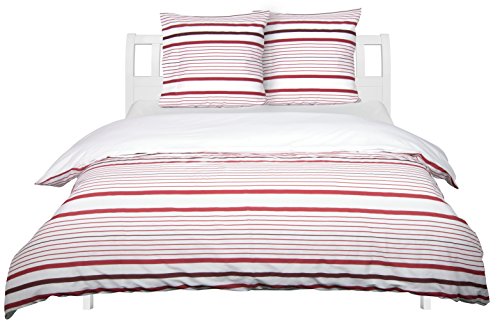 Parure de lit en polycoton, motif rayures rouge...