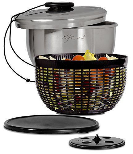 Chef Essential Essoreuse Salade -Chef Essential de cuisine en acier inoxydable avec un Bol anti-dérapant, Passoire et couvercle de rangement 0851392006473 (0851392006473)