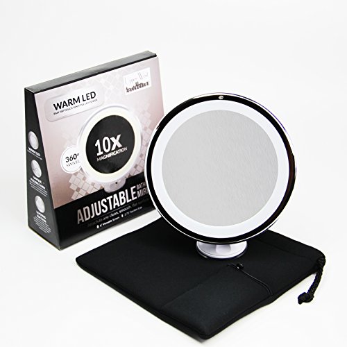 Upper West Collection 10x Magnifying Lighted Makeup Mirror. Warm LED Tap Light Bathroom Vanity Mirror. Wireless & Compact Travel Mirror | Includes free bonus padded travel bag code EAN 0869053000210 
