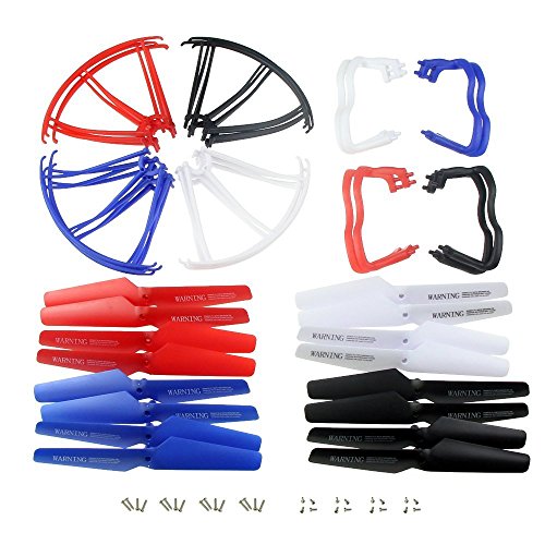HomeTalks Hometalks®upgraded 4 couleurs Syma X5 x5C x5C-1 Nouvelle Version de rechange 16pcs Main Blade & 16pcs Hélices Hélice Protections Blades Cadre & 8pcs Landing Skid inclus Vis de montage pour Rc Mini Quadcopter Toy code EAN 0885241935881 