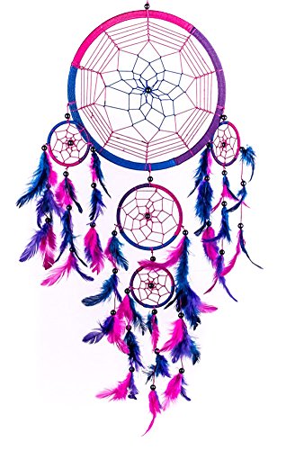 CatchYourDreams Capteur de rêves ~ la main traditionnel bleu royal, rose & violet de 22 cm de diamètre et 60cm de Long ! 0885465429449 (0885465429449)