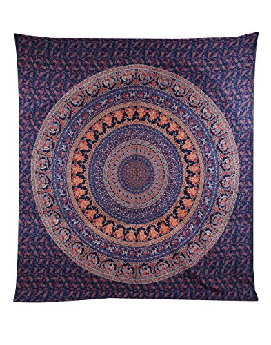 Rajrang Popular Bohemian Hippie Mandala Psychedelic Indian conception complexe floral pensée magique Tapisserie couvre-lit 84x90 pouces, 215x230 cm Blue By Rajrang code EAN 0887541421415 
