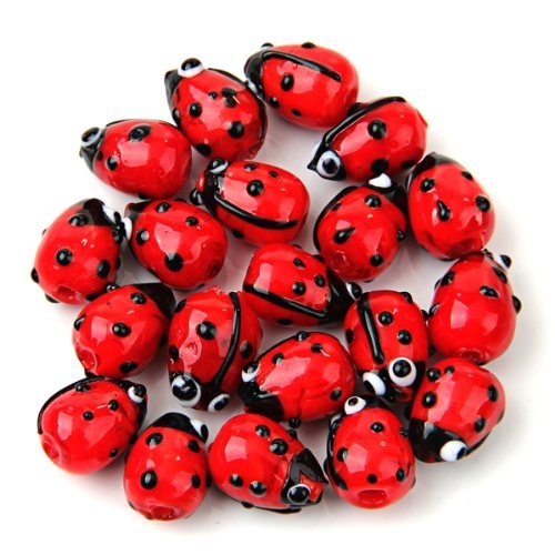 TOOGOO(R) 20X PERLE MURANO VERRE ROUGE LAMPEWORK 12MM COCCINELLE 0888309199799 SODIAL(R)