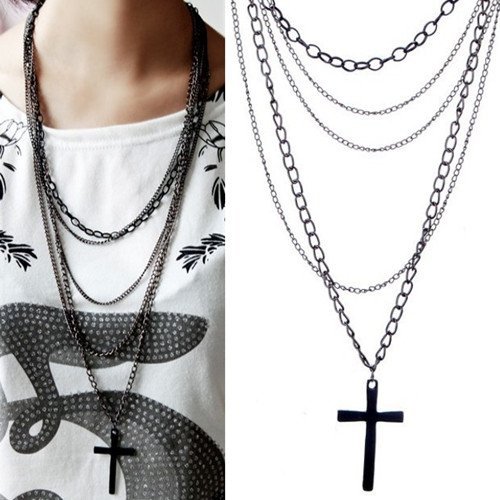 Long collier multicouche retro de mode en metal...