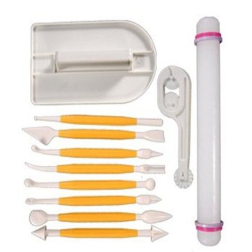 Autek 4 Sets (11pcs) outil de lissage de gâteau + décoration de gâteau +rouleau à pâtisserie Sugarcraft Icing Cake Smoother 0888309519467 SODIAL(R)
