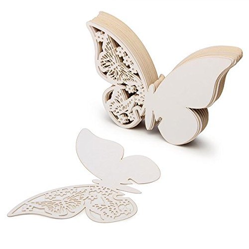 BOMIEN Bomien 50pcs Carte NOM Marque-Place en Papier Verre Laser Coupe Papillon Mariage Decaoration Table Blanc 0889081065869 (0889081065869)