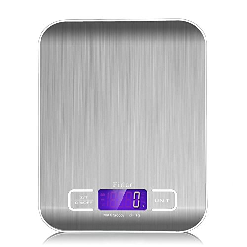 Firlar 5 kg / 11lb postal numérique et de l'alimentation échelle en acier inoxydable écran lcd rétroéclairé balance de cuisine électronique multifonction code EAN 0889250050405 