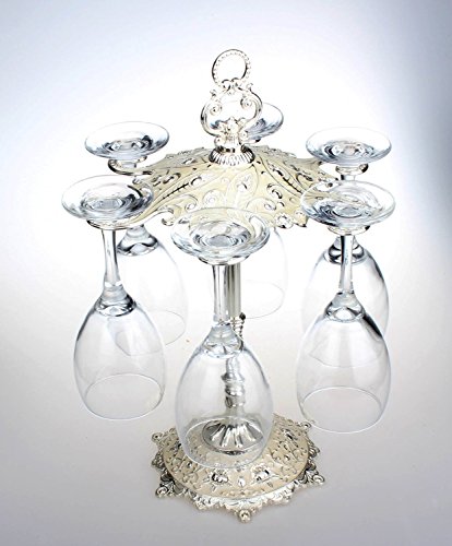 coopache Antique plateau de séchage en verre de vin en alliage, Verres à pied pour contenir 6/12 Verre à vin élégant Table en métal Support Support Air sec Système one layer argent 0889489001124 (0889489001124)