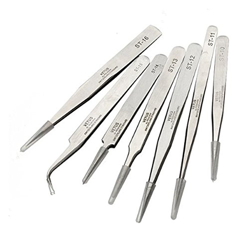 7pcs acier inoxydable pincettes antistatique se...