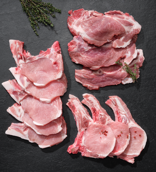 CÔTES DE PORC
(ÉCHINE, CARRÉ, FILET) 

