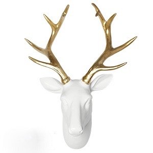 Blanc & Or Tête de cerf Support mural Art Mural...