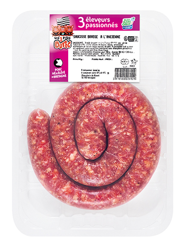 LES 3 P’TITS DUROC SAUCISSE BRASSE À L’ANCIENNE code EAN 1149498 