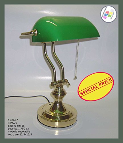 Fabrisuber Since 1977 Lampe Bureau Vert Verre Laiton Churchill Bureau Interuttore Chaînette code EAN 1234567023007 