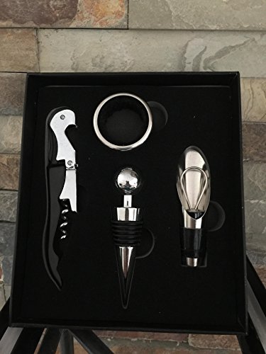 JBK Coffret Sommelier Vin - 4 accessoires (tire-bouchon, anneau anti-gouttes, bouchon et bec verseur) 1234687653481 (1234687653481)