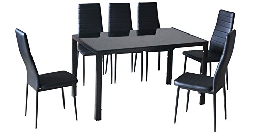 TABLE + 6 CHAISES NOIR MALIA