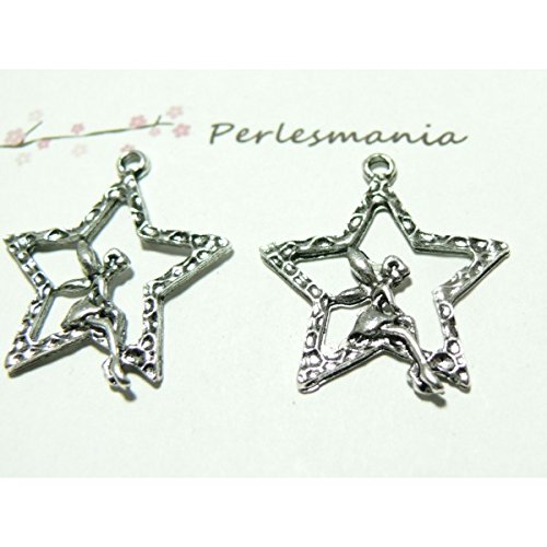 2 pièces breloques argent petites fées etoiles A