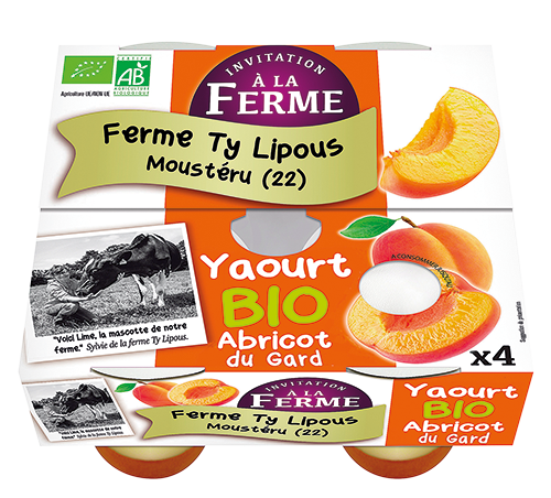 FERME TY LIPOUS YAOURT BIO ABRICOT DU GARD X4 code EAN 1449947 