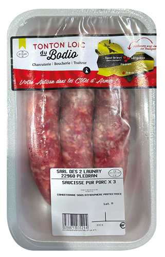 TONTON LOIC DU BODIO SAUCISSES PUR PORC X3 code EAN 1453265 
