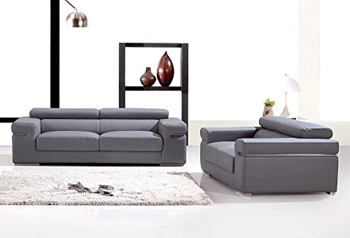 ENSEMBLE CANAPÉ 3+2 PLACES EN CUIR GRIS THOMAS