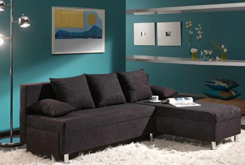 CANAPÉ D'ANGLE MODULABLE CONVERTIBLE NOIR EN TI...