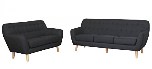 Ensemble canapé scandinave 3+2 places tissu noi...
