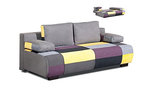 CANAPÉ 3 PLACES CONVERTIBLE EN TISSU JAUNE MALTE