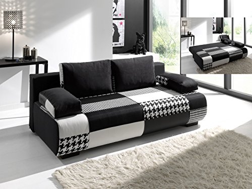 CANAPÉ 3 PLACES CONVERTIBLE EN TISSU NOIR MALTE