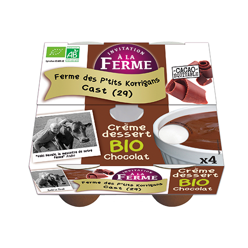 FERME DES P’TITS KORRIGANS CRÈME DESSERT BIO CHOCOLAT code EAN 1640035 
