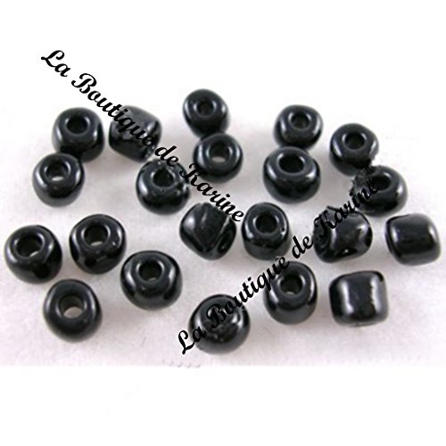 LOT DE 500 PERLES DE ROCAILLE NOIR OPAQUE Ø 4 m...