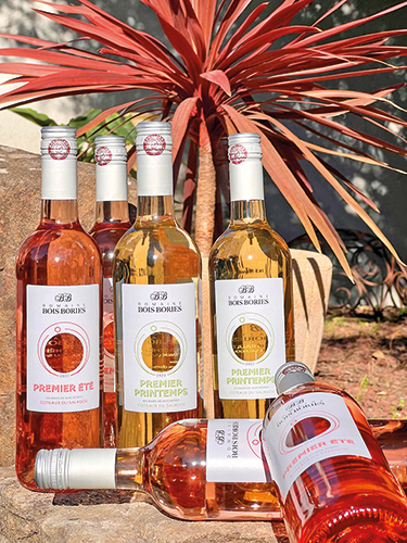 DOMAINE BOIS BORIES IGP PAYS D’HÉRAULT CÔTEAUX DU SALAGOU 
PREMIER PRINTEMPS BLANC 12,5% VOL.
OU PREMIER ÉTÉ ROSÉ 12,5% VOL. code EAN 1697787 