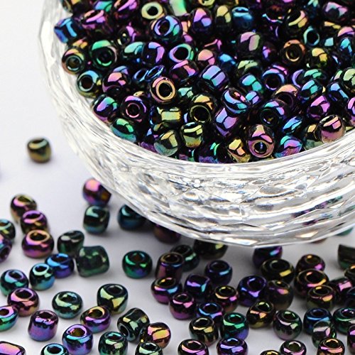 LA BOUTIQUE DE KARINE LOT DE 500 PERLES DE ROCAILLE MULTICOLORE VIOLET BLEU VERT IRISE Ø 4 mm - LIVRAISON GRATUITE - CREATION code EAN 1864181277472 