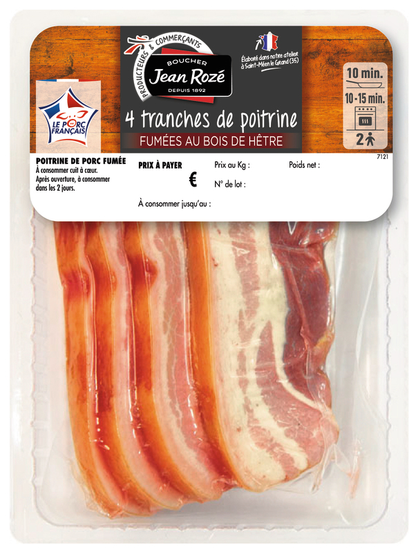 POITRINE FUMÉE 4 TRANCHES 300 GR ENVIRON Jean Rozé