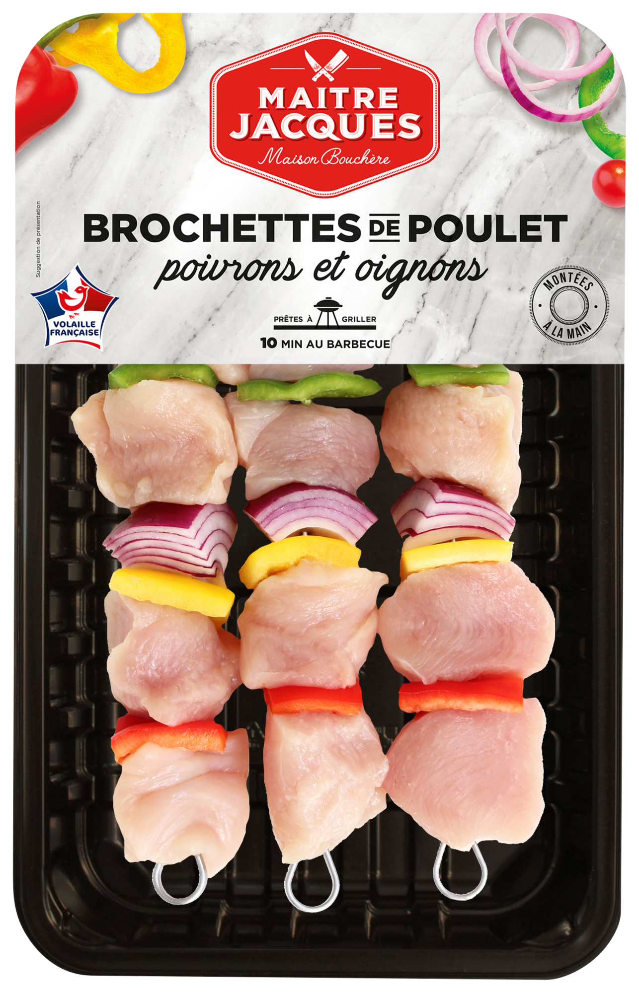 Brochettes de poulet poivrons et oignons X3