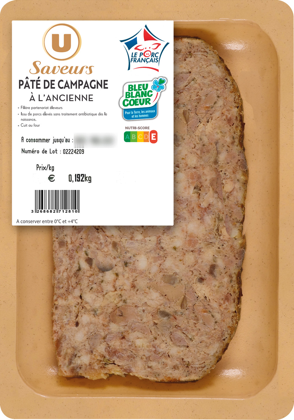  TERRINE DE CAMPAGNE À L'ANCIENNE U SAVEURS code EAN 2431707000006 