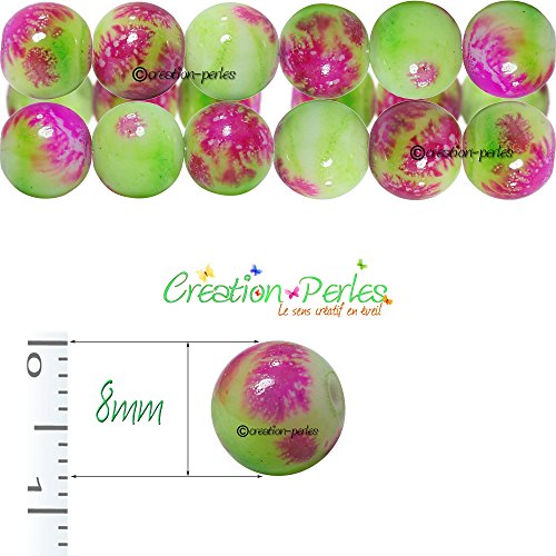 création-perles.fr CRÉATION-PERLES Lot 100 Perles Ronde en Verre Ton Fleuries Orchidées 8 mm code EAN 3000014076982 