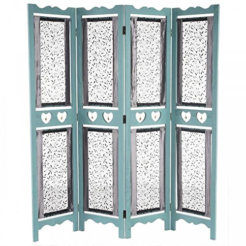 Paravent 4 panneaux en bois et tissu 170x160cm ...